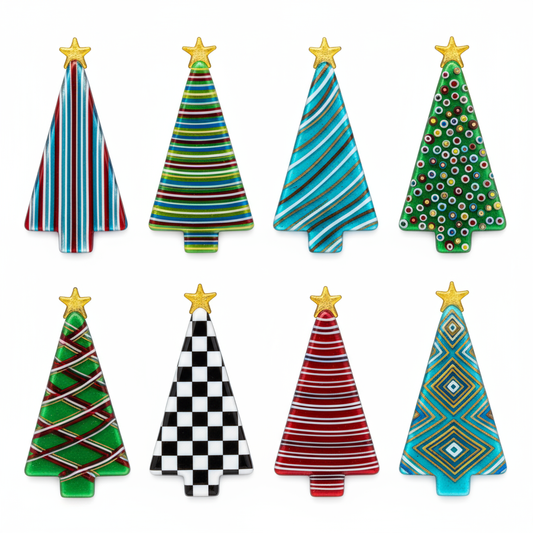 add decoration with caning in colors and decorate each tree differently